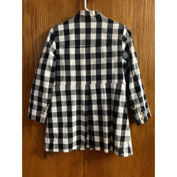 TROVATA Coat Jacket Sz L Large Double Breasted Pleated Back Gingham Buffalo NWOT - Picture 2 of 15